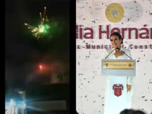 Entre fuegos artificiales, la alcaldesa de Chilpancingo celebró su informe de gobierno pese a tragedia en Acapulco