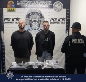 Policías municipales detienen a cuatro personas en Solidaridad con drogas